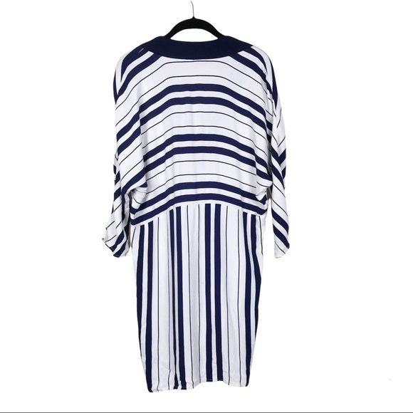 Zara Woman Navy White Striped V-Neck Hi-Low Side Slits Dolman Kimono Top Size XS - Picture 3 of 6
